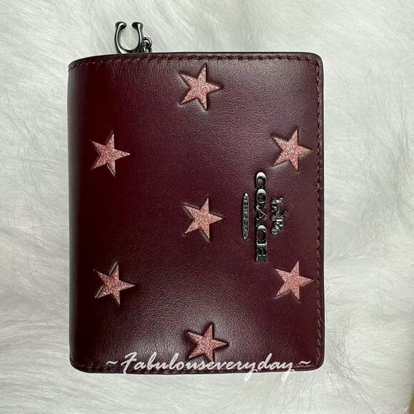 Coach Boxed Snap Wallet & Bag Charm With Star Print In Leather/Merlot CW950 NWT - Picture 2 of 8